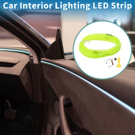 A ABSOPRO 1m EL Wire Cable LED Glow String Light Car Lighting Strip Flexible Neon Light for Car Decoration Wiring Driver(12v) Fluorescent Green