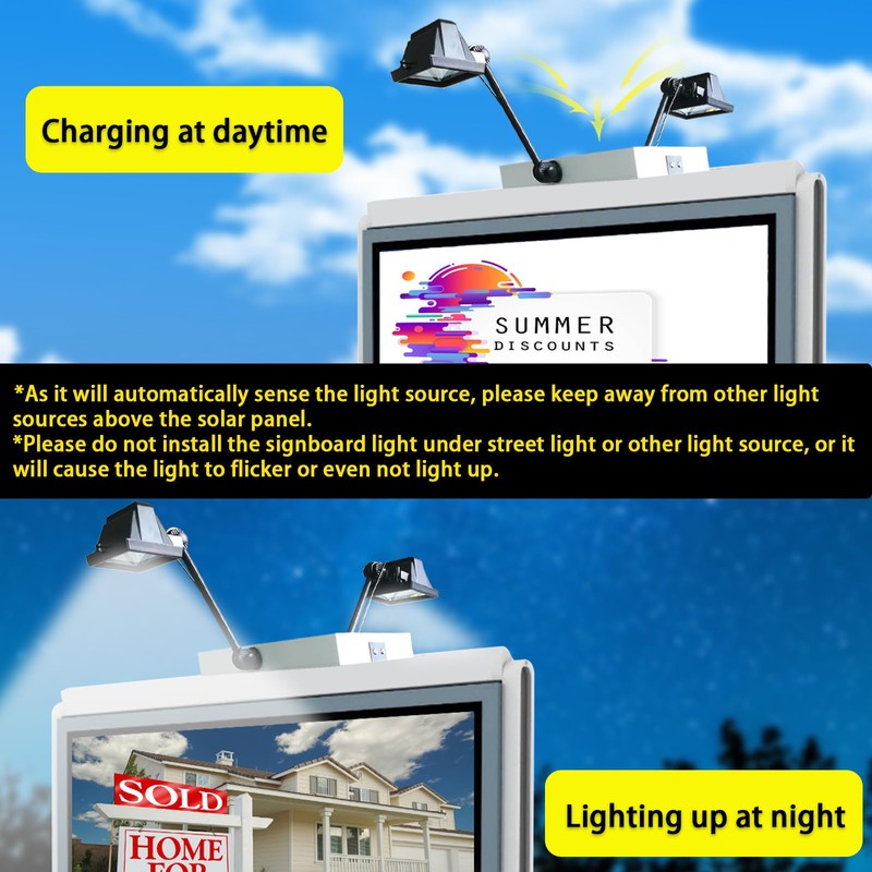 GULADUS Solar Billboard Lights Outdoor, 120 LEDs Super Bright Signboard