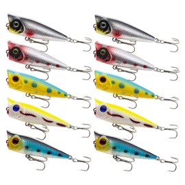 Aosethefrt Topwater Fishing Popper Lure Floating Fishing Lures Bass Fishing Poppers with Treble Hooks for Surf Fishing Bass Culter Blackfish(1.97",0.17oz)