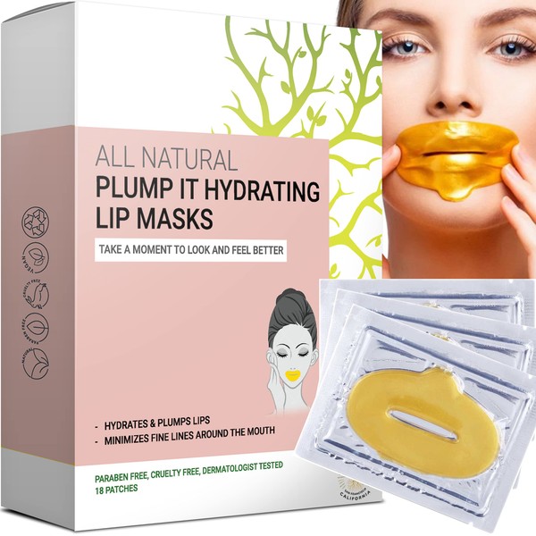 PLUMP IT Lip Mask Pads (18 Patches) - Lip Masks Night Gold Organic Lip Care Lip Plumber for Dry and Cracked Lips - Formulated in San Francisco