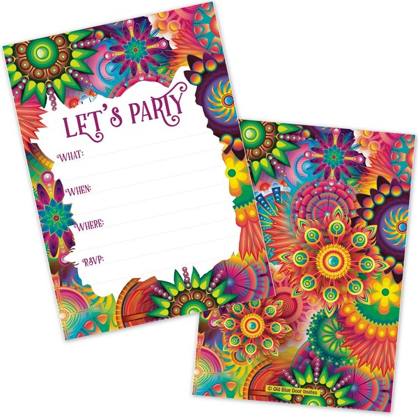 Colorful Hippie Flowers All Occasion Invitations (20 Count with Envelopes)