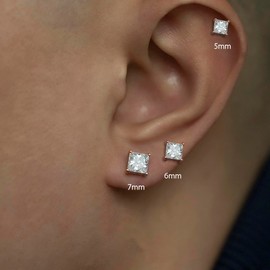 SLUYNZ 925 Sterling Silver Cut Square CZ Stud Earrings for Women Simulated Diamond CZ Ear Stud 5MM/6MM/7MM Sparkling CZ Studs (7MM, C-Rose Gold Plated)