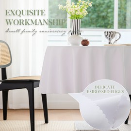 BYDOLL Table Cloth 60 Inch Round Tablecloth White Washable Outdoor Winkle and Stain Resistant Spillproof Polyester Tablecloth for Round Tables Festival Camping Picnic Wedding Party Table Cover