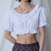 LARTIGENT L17 Puff Crop Blouse 1ea, Type:Brown