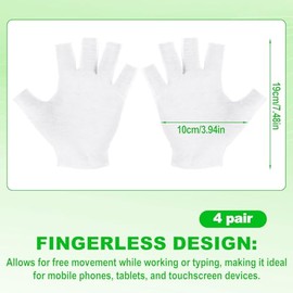 4 pares de guantes de algodón sin dedos, guantes blancos sin dedos para manos secas, talla única que se adapta a la mayoría de accesorios hidratantes 