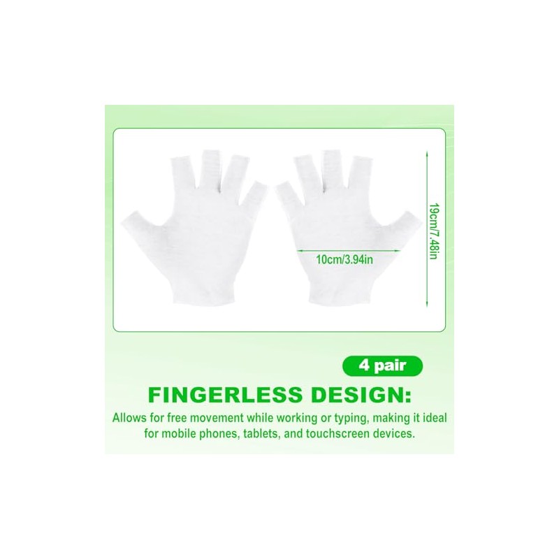 4 pares de guantes de algodón sin dedos, guantes blancos