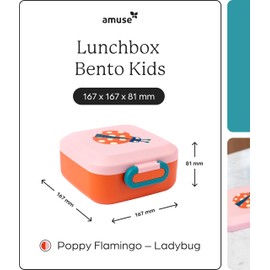 Amuse Rikko Lunchbox Kinder Animal Parade | Bento Box mit 2 Snackboxen, Container & Trennwand | Brotdose Kinder mit Fächern für Kindergarten & Schule | BPA frei & für Kinderrucksack geeignet | Ladybug