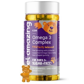 Feel Amazing Omega 3 Kids Gummies - Bear-Shaped Kids Omega 3 Gummies with Added Vitamin A, D, C & B12 - Sugar-Free Formulation Supports Brain Development, Immune System & Bone Health - 30 Count