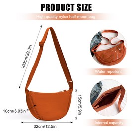 HMCEY Crescent Moon Shoulder Bag, Nylon Crossbody Halfmoon Bag, Hobo, Shoulder Bag Fabric with Adjustable Shoulder Strap, Handbag Casual, Bum Bag Travel Elegant for Women, Men, orange