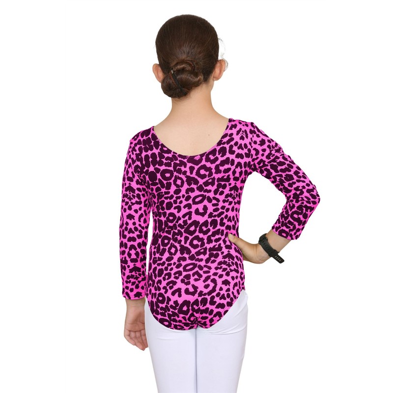 Hamishkane Kids Girls Long Sleeves Round Neck Leopard Print Gymnastics