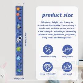 Height Chart for Kids, Height Measurement for Wall with Blue Planet Style Child Height Measure Wall Chart Bedroom Nursery Wall Decoration