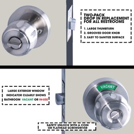 Men and Women Bathroom Privacy Door Knob Lock with Large Indicator, Thumbturn Lock, ANSI Grade2, for Office Home Apartment Airbnb Restrooms