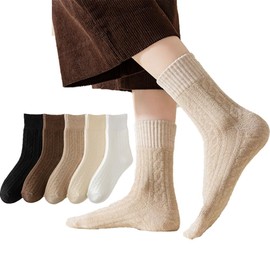 5 Pares Calcetines para Mujeres, Medias de Peluche, Calcetin Otoño y Invierno con Estilo, Calcetas Transpirables, Calcetines Moderados Paquete de 5 pares