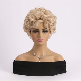 AUBWIG Mixed Brown Short Wigs with Fringe Pixie Cut Wigs for Women Short Stylish Fluffy Wig Natural Slightly Curly Heat Resistant Wigs (Mixed Brown)