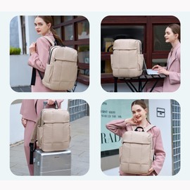 Quilted Laptop Backpack 15.6 Inch with USB Charging Hole,Lightweight Puffer Padding Travel Backpack for Women,Anti Theft College Bookbag,Large Capacity Computer Work Bag Daypack Business,Khaki