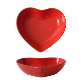 WAIT FLY Colorful Heart Shaped Ceramic Salad Bowls, Dessert Bowls, Ice Cream Bowls, Serving Bowls for Cereal Soup Snacks Appetizer-1 PCS-Red-6.5 Inch