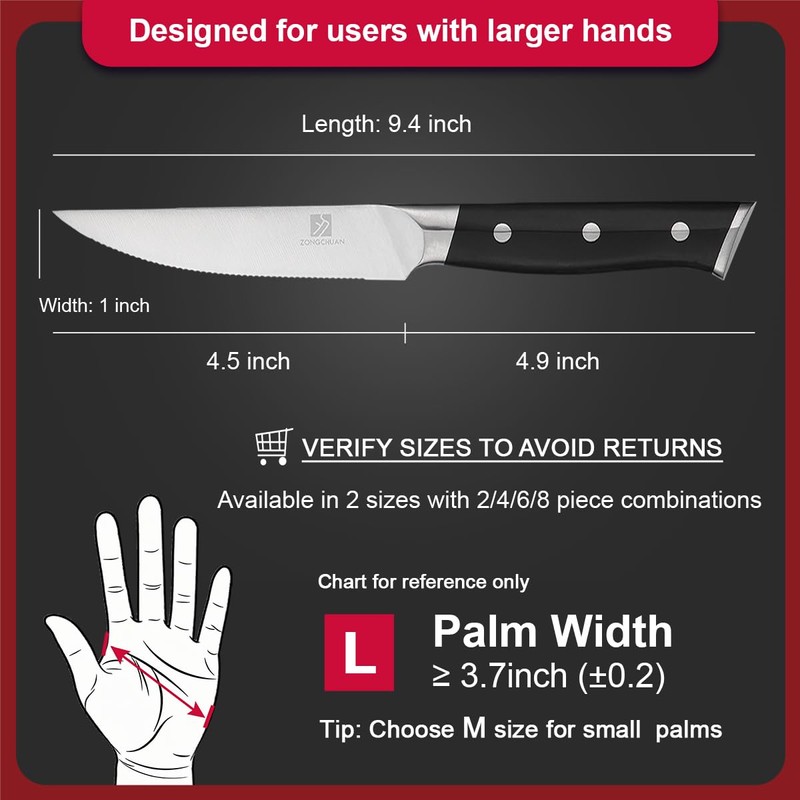 Steak Knives,4.5 Inch Steak Knives Set of 8, Micro-Cutting Point