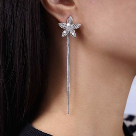 Atentuyi Boho Long Drop Earrings Dangle Gold Chain Earrings CZ Flower Earrings Metal Tassel Earrings Crystal Ear Jacket Floral Front Back Earrings Jewellery for Women and Girls, Metal