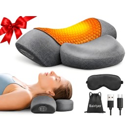 Cordless Heated Neck Massager Pillow, 3-in-1 Rechargeable Neck Stretching Device with Deep Tissue Massage, Ergonomic Memory Foam Neck Relaxer for Shoulder Comfort