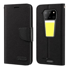 Oxford Fabric PU Leather Flip Wallet Case Compatible with Unihertz 8849 Tank 3 Pro, Durable Protective Cover with Card Slots and Magnetic Closure (Black)