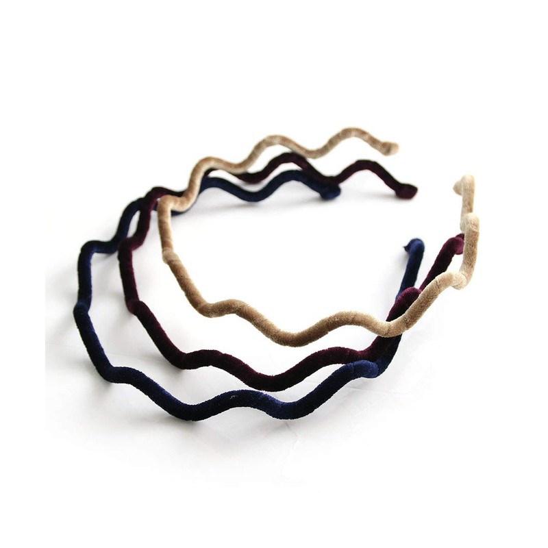 VINGTAINE HK-217-BK Wave Line Velour Headband Thin Simple Autumn Winter