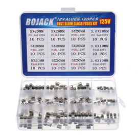 BOJACK Christmas Light fuses 5x20mm 125V 0.5A 1A 2A 3A 4A 5A 8A 10A 15A Fuse Fast-Blow Glass Fuses 3.6X10mm Mini Fuse 125V 2.5A 3A 5A amp Fuse Assortment Kit