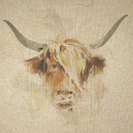 Fabric Panels Animal Quilting for Cushion Bag Panels Fabric Linen Look (Highland Cow)