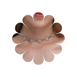 Cimenexe Bohemian Heart Choker Necklace Silver Hollow Heart Collar Necklace Cutout Heart Choker Necklace Statement Heart Love Chain Necklace Jewelry for Women and Girls Gifts