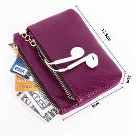 Creaher Women's Genuine Leather Coin Purses Mini Purse Coin Bag Small with Zip Card Slots Wallet, purple, purses