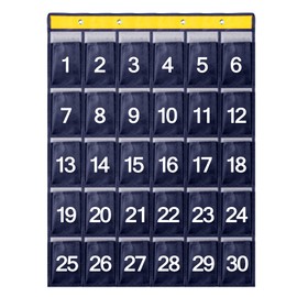 NOTAG Numbered Classroom Pocket Chart, Hanging Pocket Organiser for Mobile Phones Holder Wall Organiser with 4 Hooks, 2 Sizes (Navy Blue1, M)