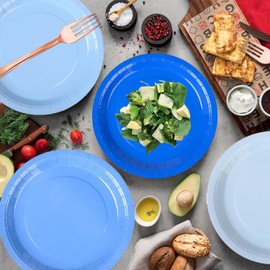 80pcs Gradient Blue Party Plates, 7" Light Blue Dessert Plates for Birthday, Wedding, Baby Shower & Gender Reveal Parties