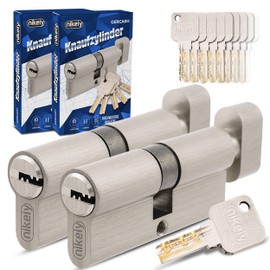 GERCAR GERCAR Pro Gleichschlie?end 2 Knaufzylinder 35/35 Set 2x Schlie?zylinder mit Knauf inkl. 10 Schlssel - 70 mm Trschloss Zylinderschloss 2er Zylinder - L?nge: 70mm, A:35 B:35 - Messing matt massiv