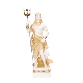 Poseidon Greek God of the Sea with Trident Statue Figurine Gold Alabaster 10"