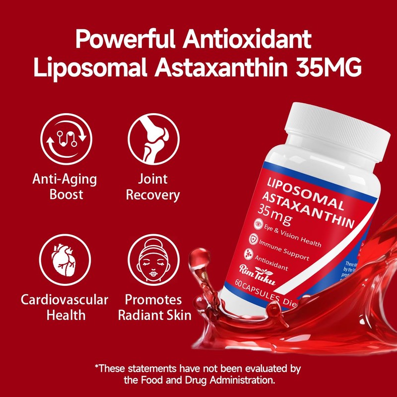 35mg Liposomal Astaxanthin Supplement - Powerful Antioxidant Support for Skin,
