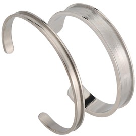 SUNNYCLUE 2Pcs Stainless Steel C-Shaped Grooved Open Bracelet Blanks, Silver, 2x2-5/8 inch (5.2x6.6cm) & 2x2-3/8 inch (5x6cm), Jewelry Making Kits, Bangle Blank
