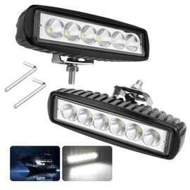 RVZONE Waterproof Led Boat Lights, 18W LED Spreader Lights 1200LM 120°Flood Light, 6.3in Deck Dock Marine Led Lights Bar, Pack of 2, White Housing (Flood Light/Black Housing)