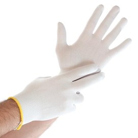 FRANZ MENSCH Hygostar Ultra Flex Fine Knit Gloves, Nylon, Pack of 12, White, 7/S, L: 23 cm, Assembly Gloves, Industrial Gloves, Protective Gloves, Work Gloves, Nylon Gloves