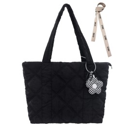 Boshiho Women's Quilted Tote Bag, Zippered, Cute, Lightweight, Large Capacity, Fluffy, Nylon Mother's Bag, Simple, Shoulder Bag, For Work or School Commutes, Travel, Business Trips, Stylish, Unisex