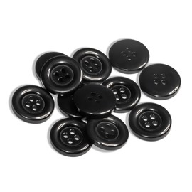 Pack of 12 Black Sewing Buttons 4 Hole Round Buttons for Crafts 0.75 inch Black Buttons for Uniform 30L Big Plastic Buttons for Pants Suite Skirt Dress Jacket Coat Shorts Craft DIY Scrapbooking