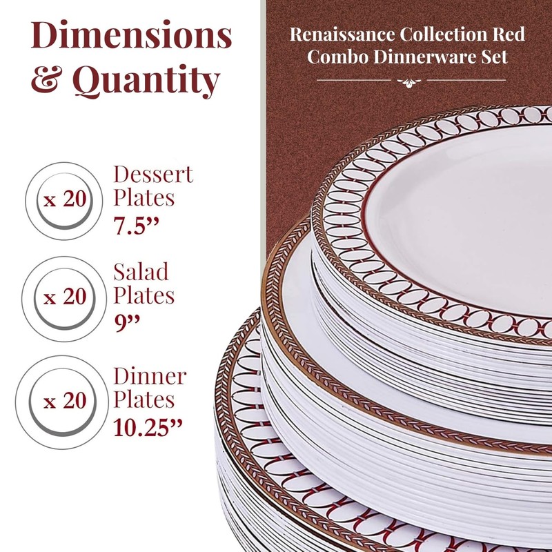 Silver Spoons Renaissance Collection White with Red Rim Plastic Plates