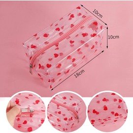 PVC Flower Pattern Stationery Cosmetics Storage Bag,PVC Clear Makeup Bag Floral Clear Toiletry Travel Bag Clear Makeup Organizer Bag,Transparent Small Cosmetic Bag Waterproof Cosmetic Bag (Pink Heart)