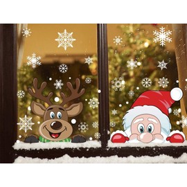 Ahsado Christmas Snowflake Window Decoration, Window Pictures, 170 Pieces Xmas Decals Decorations with Santa Claus Reindeer Decals for Glass (8 Sheets)