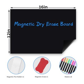 Uinkit Magnetic Blackboard Dry Erase Sheet for Refrigerator 16"x12" Blackboard Organizer and Planner for Fridge Includes Markers, Magnetic Pen Holder, and Magnets Eraser for Family, Kitchen