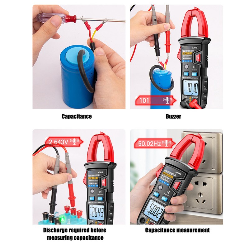 Digital Clamp Meter Automatic Intelligent Voice Announcement ABS Red Multi