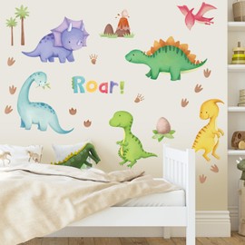 SHUCHING Colorful Dinosaur Wall Decals Peel and Stick, Vinyl Dino Wall Sticker, Wall Decor Art for Nursery Baby Playroom Kids Bedroom