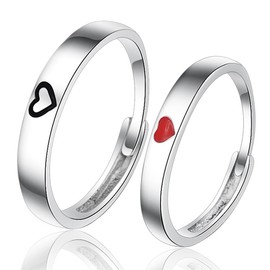 OQKAHIV 2 x Engagement Ring, Silver Women's Adjustable Heart Ring, Stacking Thumb Ring, Wedding Rings, Silver Engagement Ring, Promise Ring, Engagement Rings, Women's Band Ring, Silver Ring for Women