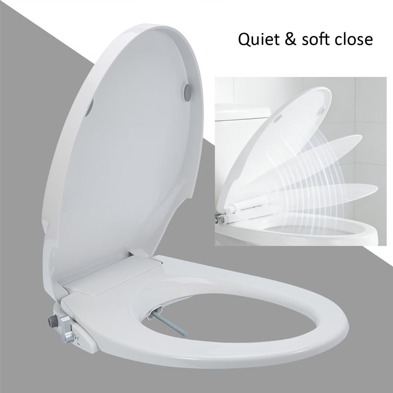 Non-Electric Bidet Toilet Seat, Round Fit with Quiet-Close Lid, Dual