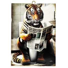 KUSTOM ART Picture Series Animals Toilet Tiger on Water Print on Wood 25 x 18 cm