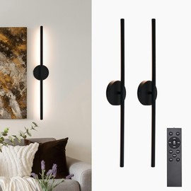 38°GARDEN Black Battery Operated Wall Sconces Set of 2 360° Rotate Dimmable LED Wall Lamps 19.6 Inch Wireless Rechargeable Wall Lights with Remote Control
