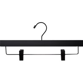 Wooden Bottom Hanger, 50 Pack Matte Black Solid Wood Pants Skirt Hanger with Black Adjustable Metal Clips